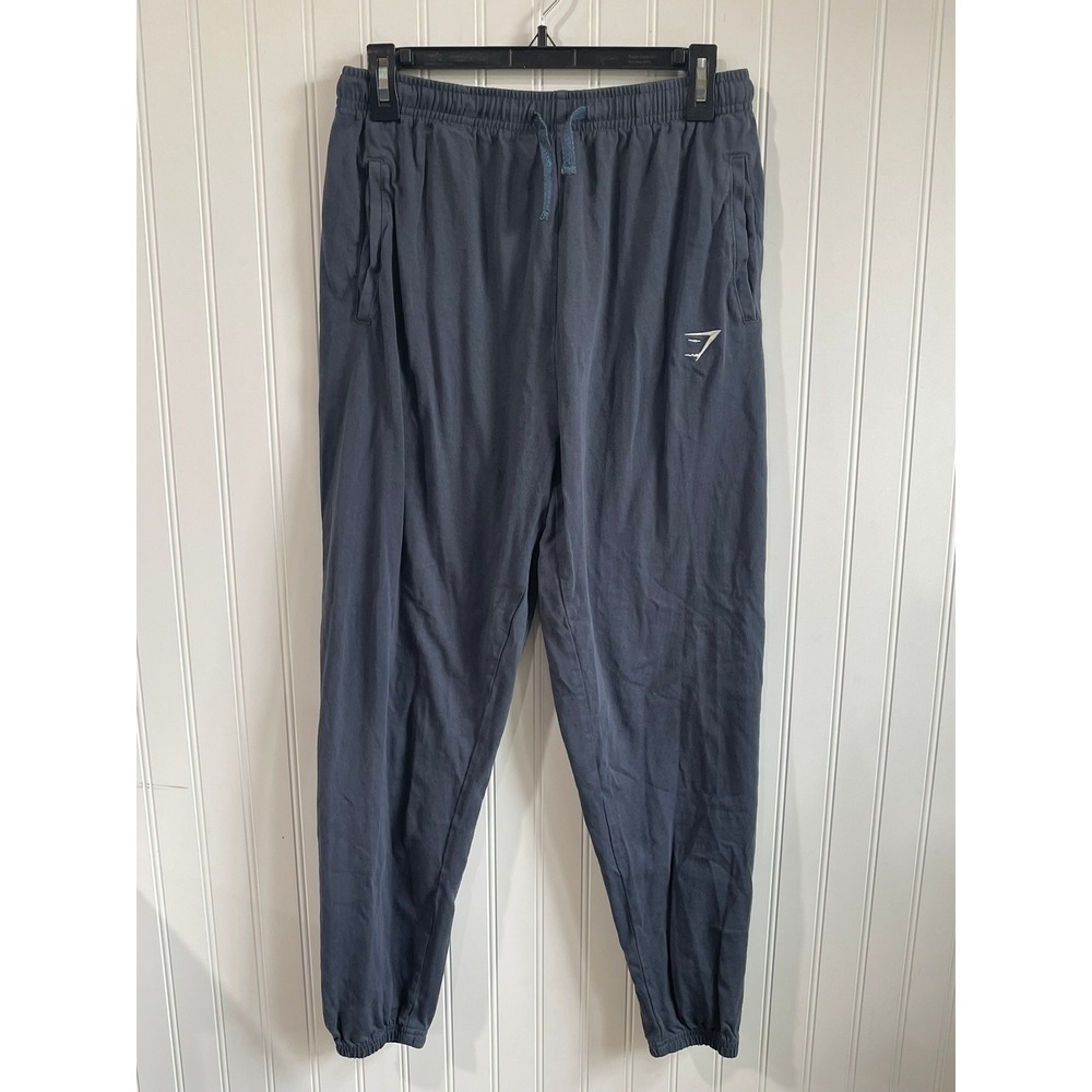 Gymshark Mens Medium Cotton Joggers Blue Elastic Waist Drawstring Athleisure Gym